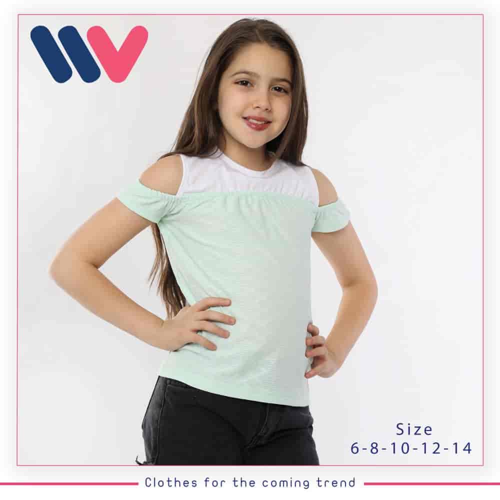 تى شيرت بناتى نص كم OFFSHOULDER (أخضر)